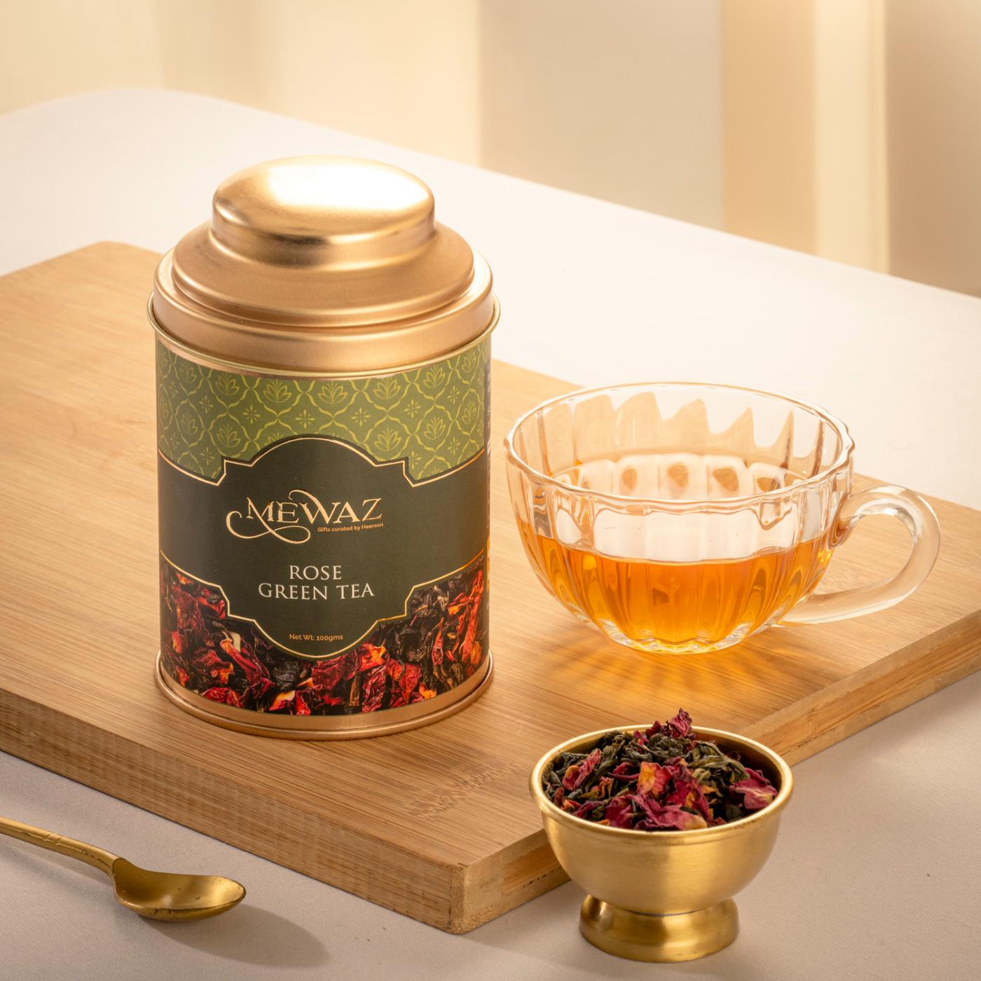 Aromatic rose flavoured green tea with a hint of freshness