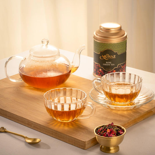 Rose green tea with fragrant rose petals for a soothing drink