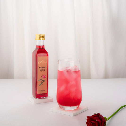 Rose syrup in a clear bottle with a natural rose fragrance