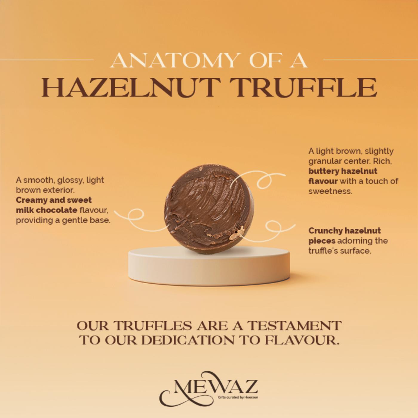 Close-up of hazelnut truffle chocolates with a creamy center